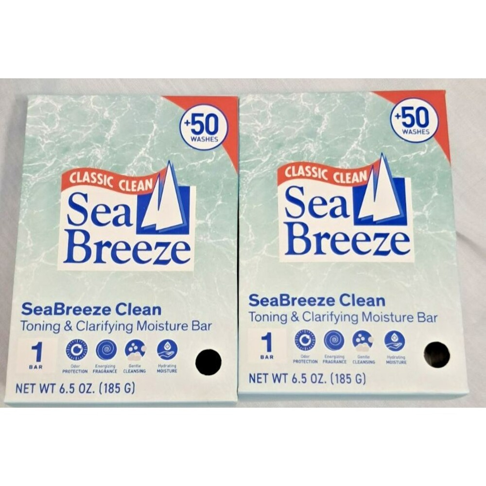 Sea Breeze Classic Clean Toning Clarifying Moisture Bar Soap 6.5oz 2 Pack New
